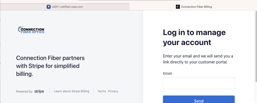 NetFiber billing portal powered by Stripe